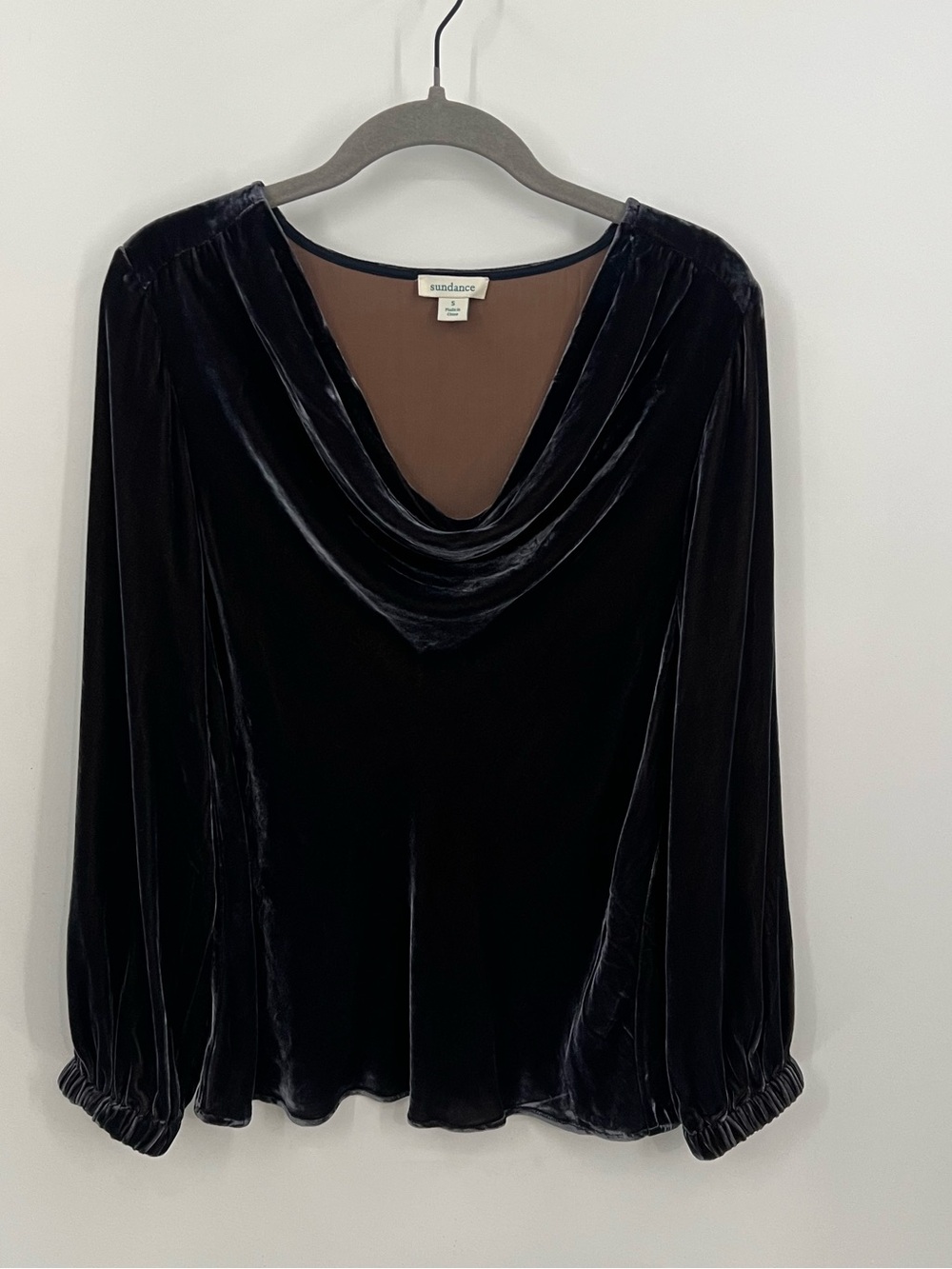 Sundance Ophelia Gray Velvet Cowl-Neck Long Sleeve Blouse